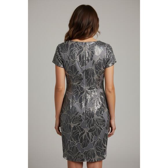 Tahari Arthur S. Levine Dove Grey Sequin Cocktail Dress Size 2 NWT - Picture 6 of 16